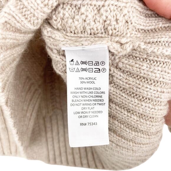 Artisan NY Wool Blend Tan Knit Turtleneck Sweater Fringe Sz M - Picture 5 of 6